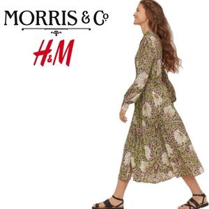 Morris Co H&M Pimpernel Print Button Shirt Dress Burgundy Boho Botanical Flower